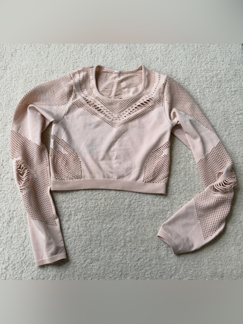 ALO Delight Mesh Seamless Long Sleeve Crop Shirt Dusty Rose Small S